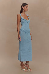 Teagan Floral Hand Crochet Midi Dress - Blue