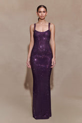 Jasmyn Hot Fix Maxi Dress With Mesh Back - Purple