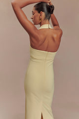 Amelita Suiting Halter Midi Dress - Pale Lemon